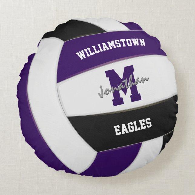 purple black volleyball kids sports room decor round cushion (Front)