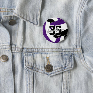 purple black volleyball team colours 6 cm round badge