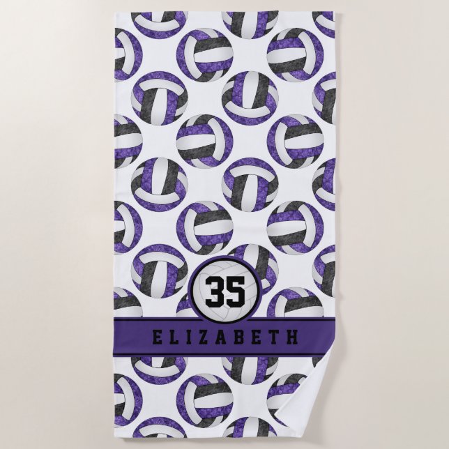 purple black volleyball team colours gifts beach towel (Front)