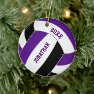 Purple black volleyball team colours personalised ceramic tree decoration