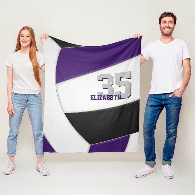 purple black volleyball team colours sports room fleece blanket (In Situ)