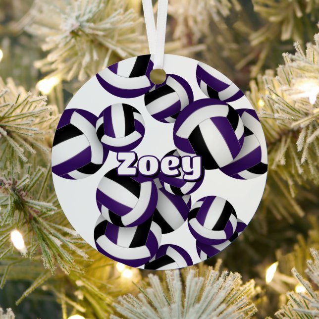 purple black volleyballs w athlete name keepsake metal tree decoration (Insitu)