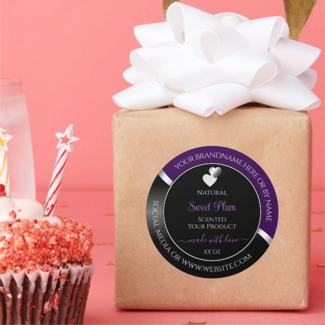 Purple Black Wavy Silver and Hearts Product Labels (Party)