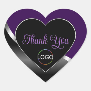 Purple Black Wavy Silver with Logo Cute Thank You Heart Sticker