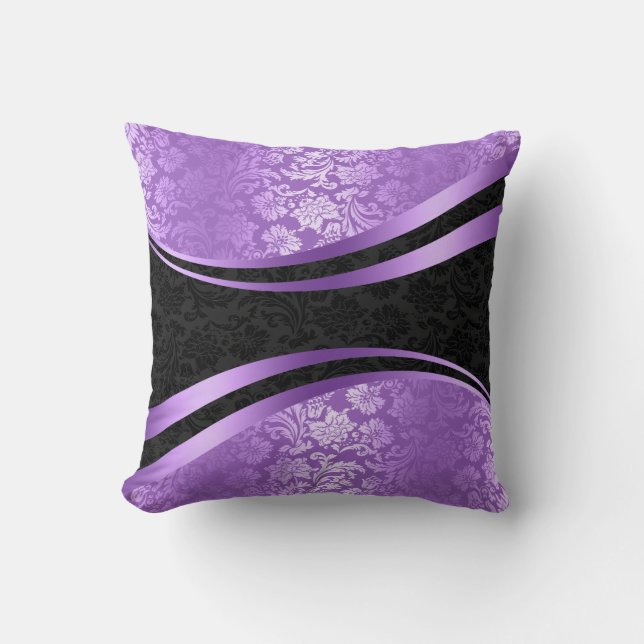 Purple & Black Wavy Stripes Geometric Design Cushion (Front)