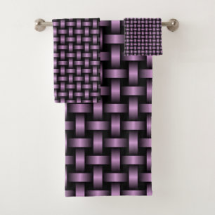 Purple Black Weave Pattern Bath Towel Set