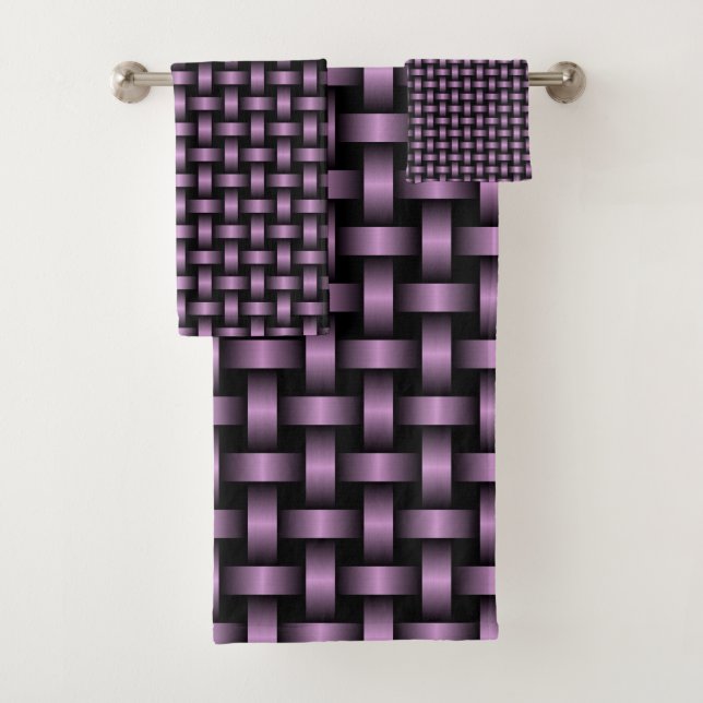 Purple Black Weave Pattern Bath Towel Set (Insitu)