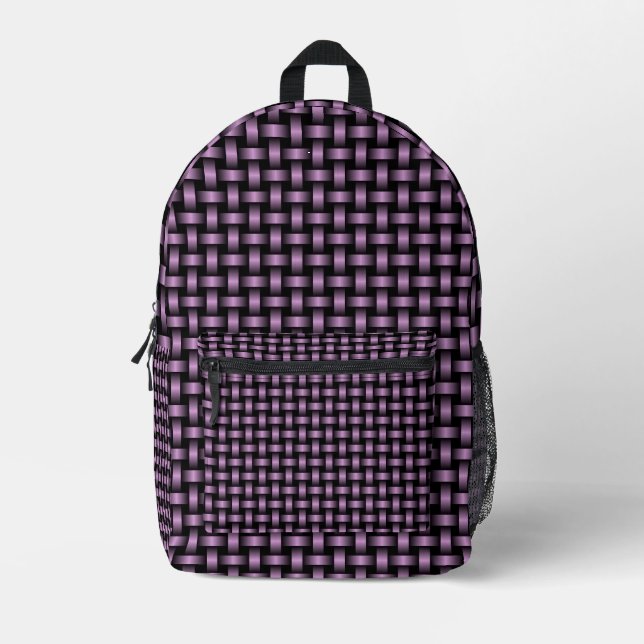 Purple Black Weave Pattern Printed Backpack (Front)