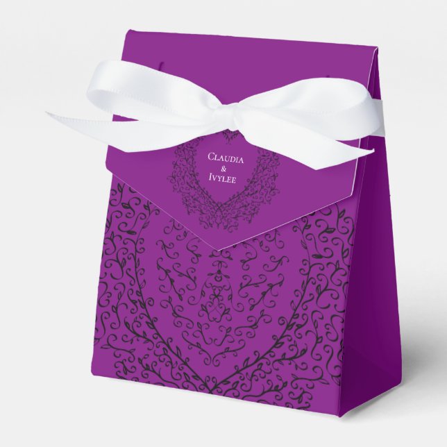Purple Black Wedding Gothic Heart Favour Box (Front Side)
