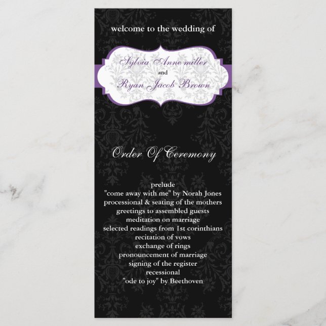 purple black Wedding program Programme (Front)