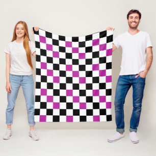 Purple Black White Chequered Pattern Design  Fleece Blanket