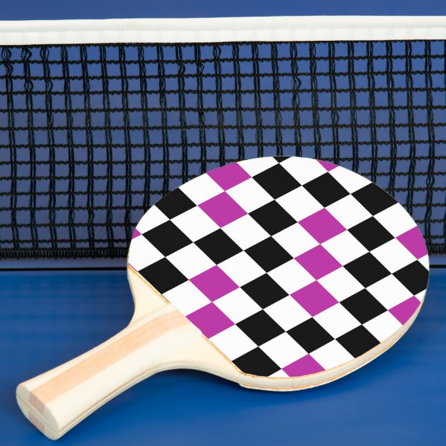 Purple Black White Chequered Pattern Design  Ping Pong Paddle (Insitu)