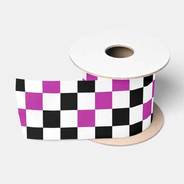 Purple Black White Chequered Pattern Design  Satin Ribbon (Spool)