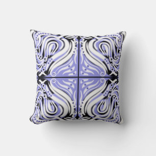 Purple Black White Curly Abstract Pattern  Cushion