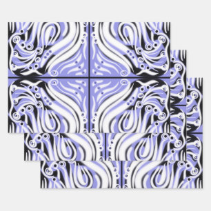 Purple Black White Curly Abstract Pattern  Wrapping Paper Sheet