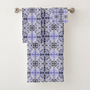Purple Black White Curly Abstract Repeat Pattern  Bath Towel Set