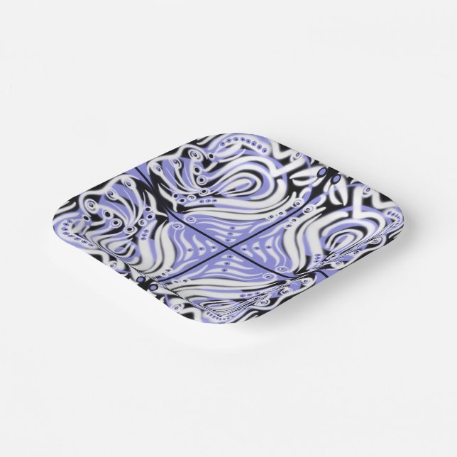 Purple Black White Curvy Abstract Pattern  Paper Plate (Angled)