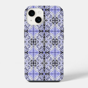 Purple Black White Curvy Abstract Repeat Pattern iPhone 14 Case