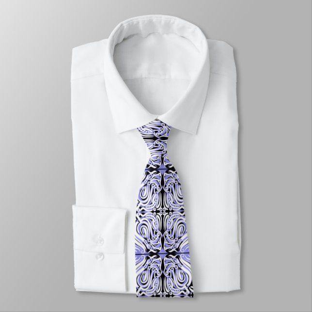Purple Black White Curvy Abstract Repeat Pattern  Tie (Tied)