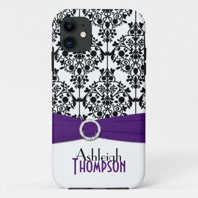 Purple, Black, White Damask iPhone 5 Case (Back)