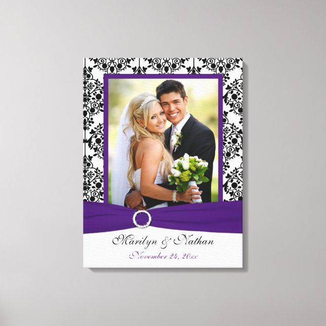 Purple, Black, White Damask Wedding Canvas (Front)
