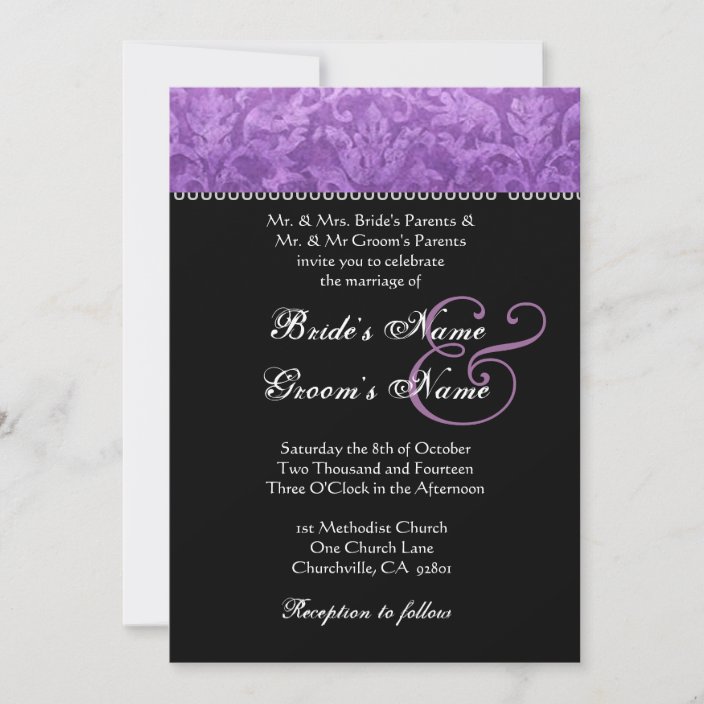 Purple Black White Damask Wedding Invitation Zazzle.co.uk