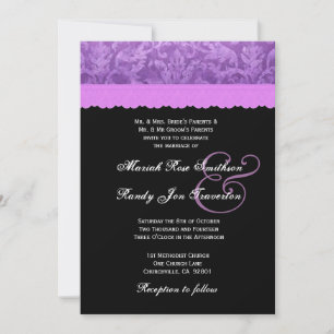 Purple Black White Damask Wedding Ver 002 Invitation