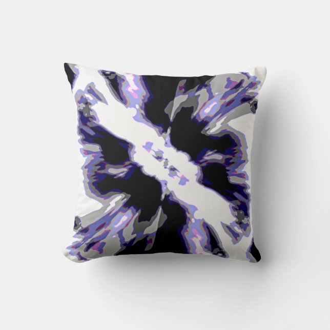 Purple, Black, White, Grey  Abstract Vision Flower Cushion (Front)