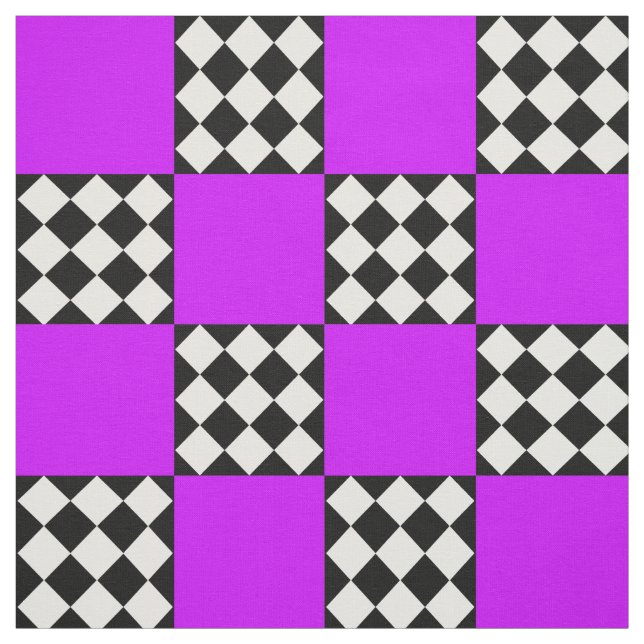 Purple Black White Harlequin Square Shape Textile Fabric (Swatch)