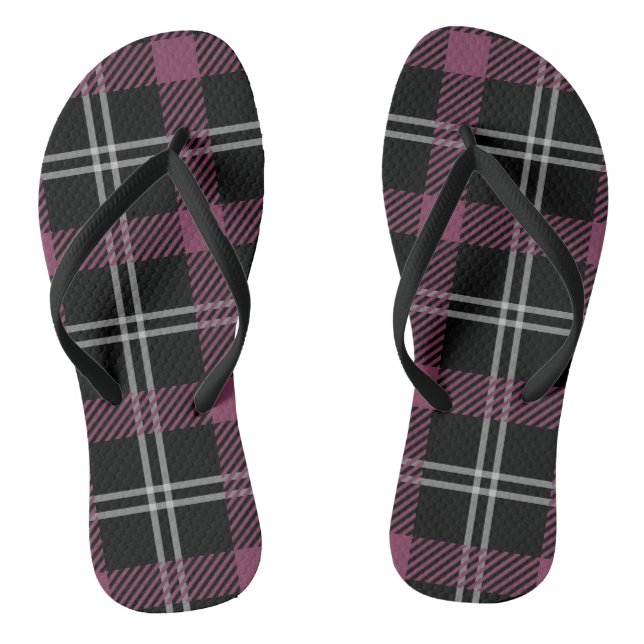 Purple Black White Plaid Decor Background Flip Flops (Footbed)