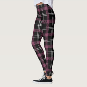 Purple Black White Plaid Decor Background Leggings