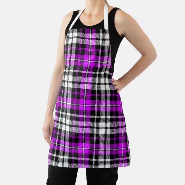 Purple Black White Plaid Tartan Pattern Design  Apron (Insitu)