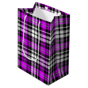 Purple Black White Plaid Tartan Pattern Design Medium Gift Bag