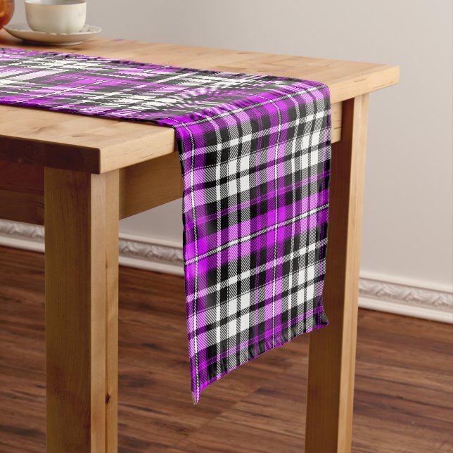 Purple Black White Plaid Tartan Pattern Design  Short Table Runner (In Situ)