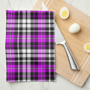 Purple Black White Plaid Tartan Pattern Design Tea Towel