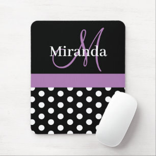 Purple Black White Polka Dot Monogram Mouse Pad