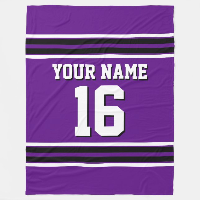 Purple Black White Sports Jersey Team Jersey Fleece Blanket (Front)