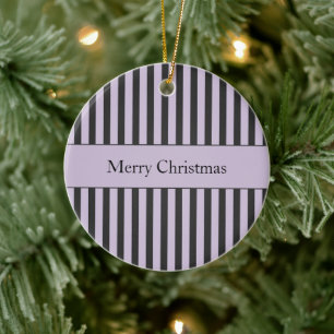 Purple Black White Stripes Christmas Ceramic Tree Decoration