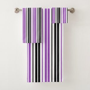 Purple Black White Stripes Pattern Design  Bath Towel Set