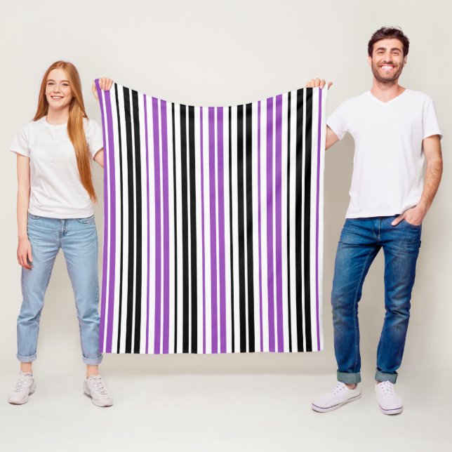 Purple Black White Stripes Pattern Design  Fleece Blanket (In Situ)