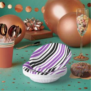 Purple Black White Stripes Pattern Design Paper Plate