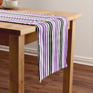 Purple Black White Stripes Pattern Design Short Table Runner