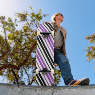 Purple Black White Stripes Pattern Design  Skateboard
