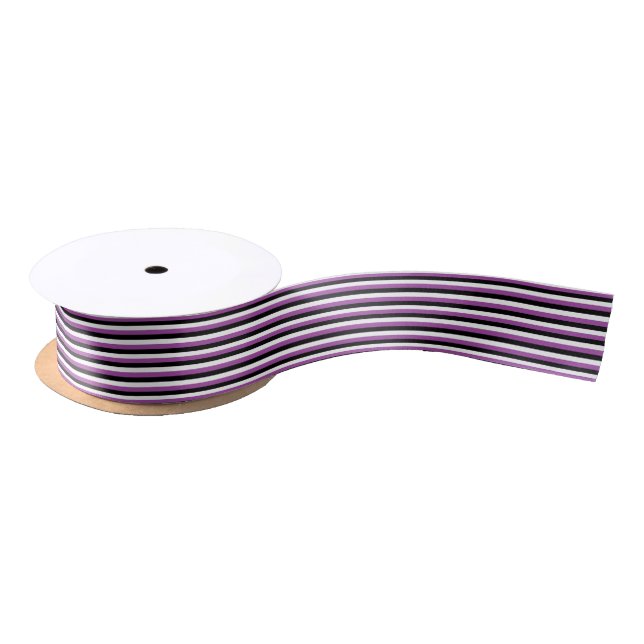 Purple Black White Stripes Satin Ribbon (Spool)