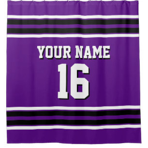 Purple Black White Stripes Sports Jersey Shower Curtain