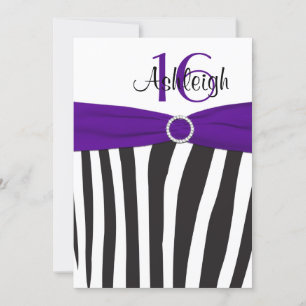 Purple, Black, White Zebra 16th Birthday Invite