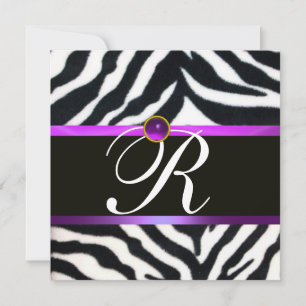 PURPLE BLACK WHITE ZEBRA FUR MONOGRAM ,amethyst Invitation