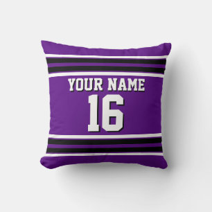 Purple Black Wht Team Jersey Custom Number Name Cushion