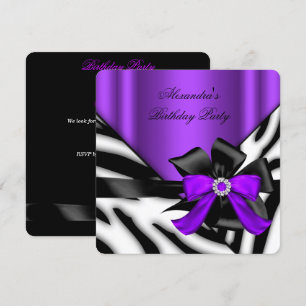 Purple Black Zebra Stripe Birthday Party Invitation