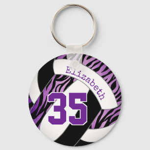 purple black zebra stripes accent girls volleyball key ring